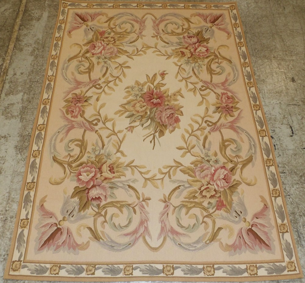 4’ 10” x 7’ Needlepoint Rug: 4’ 10” x 7’ Needlepoint Rug. ALL DESCRIPTIONS AND ANY CONDITION STATEMENT GIVEN BY LANGSTON AUCTION GALLERY ARE STRICTLY OPINIONS AND LANGSTON'S SHALL HAVE NO RESPONSIBILITY FOR ERRORS OR OM