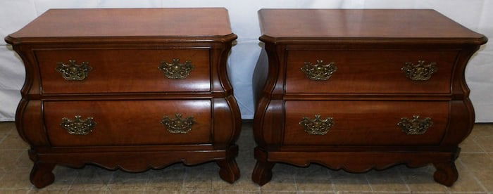 Pair Walnut Bombay Style Two Drawer Night Stands By Henredon