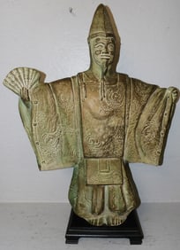 Painted Ceramic Oriental Nobel Man Figure On Teak Wood Stand