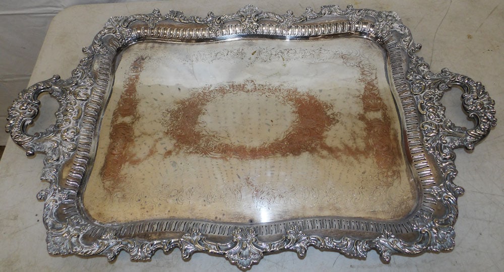Antique English Silver Plate On Copper Reticulated Serving Tray By William Adams (1 of 6)