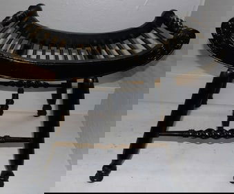 Painted Oak Curule Style Saddle Seat Bench