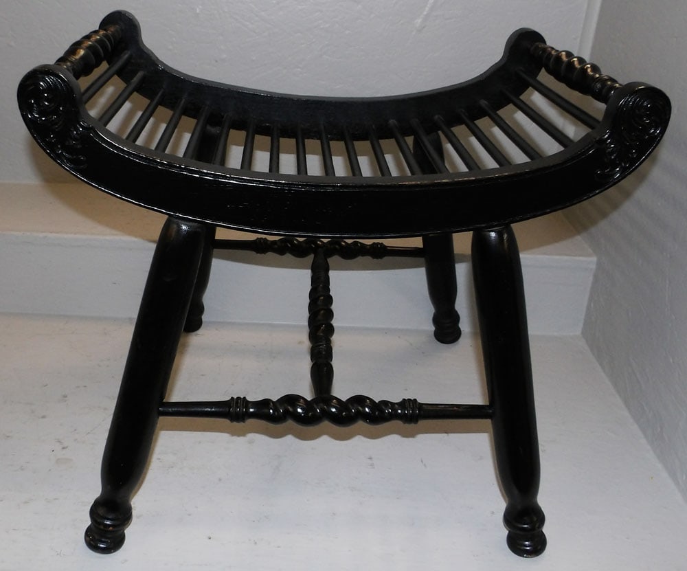 Painted Oak Curule Style Saddle Seat Bench (1 of 2)
