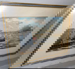 Framed Watercolor Of Boat Dock Scene - Signed & Dated By Artist