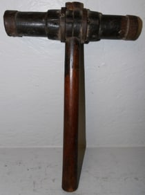Antique Wood & Metal Bound Leather Mallet