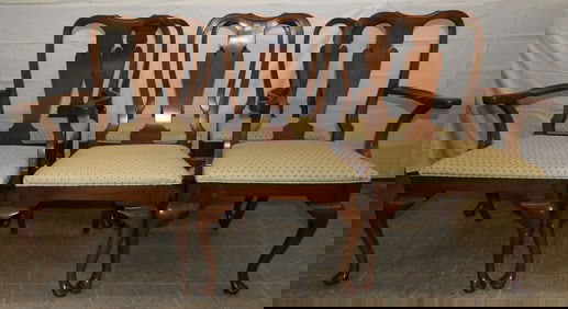 Set Six Mahogany Queen Anne Style Dining Chairs