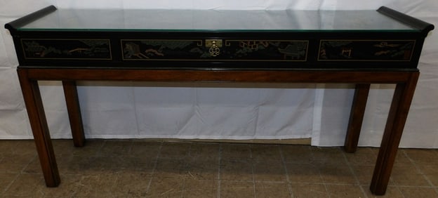 Oriental Black Lacquered Sofa Table By Drexel