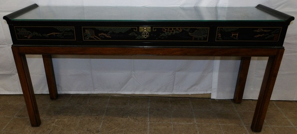 Oriental Black Lacquered Sofa Table By Drexel (1 of 13)