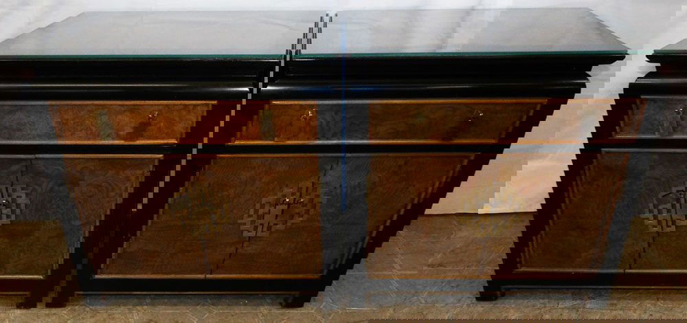 Pair Mid Century Modern Burl Elm Wood Black Lacquered Night Stands By Century (1 of 9)