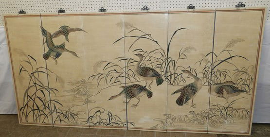 Lot Six Paint Decorated Oriental Panels