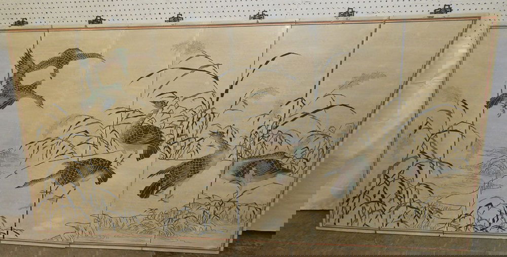 Lot Six Paint Decorated Oriental Panels (1 of 4)