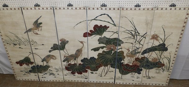 Lot Six Paint Decorated Oriental Panels