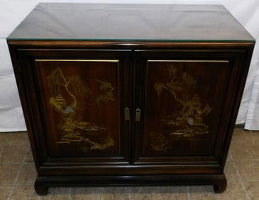 Oriental Walnut Painted Cabinet By Henry Link