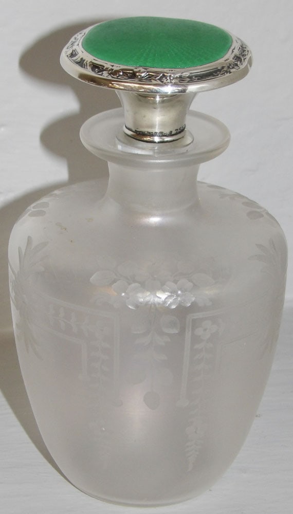 Antique Sterling & Enamel Top Steuben Verre De Soie Perfume Bottle Signed Hawkes (1 of 3)