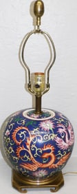 Chinese Famile Rose Porcelain Ginger Jar Made Into Lamp with Multi Color Phoenix Bird Motif