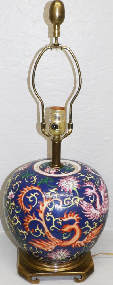 Chinese Famile Rose Porcelain Ginger Jar Made Into Lamp with Multi Color Phoenix Bird Motif (1 of 5)