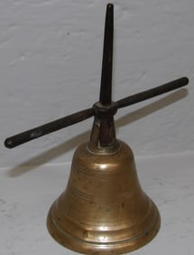 19th Century Cast Brass Bell with Clapper & Iron T Shaped Handle