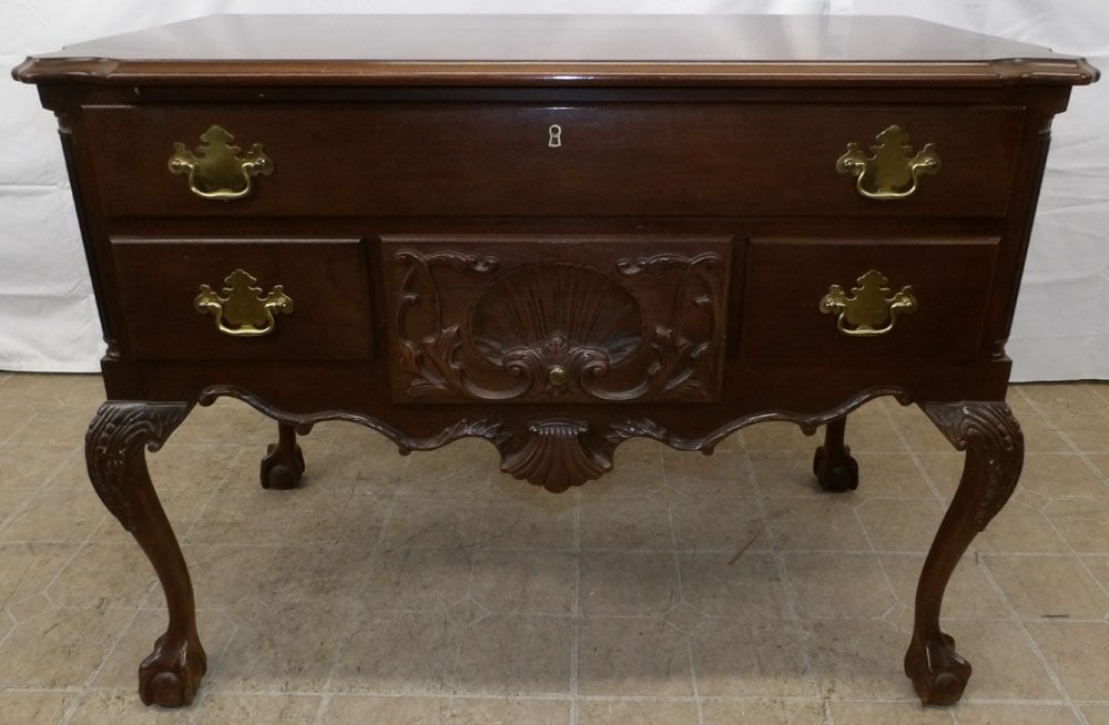 Carved Mahogany Chippendale Style Lowboy with Fluted Column Corners by Craftique (1 of 6)
