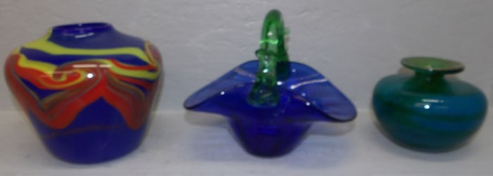 Three Pieces of Art Glass, One Artist Signed