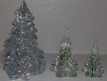 Three Iridescent Glass Christmas Trees