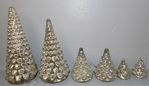 Six Mercury Glass Christmas Trees