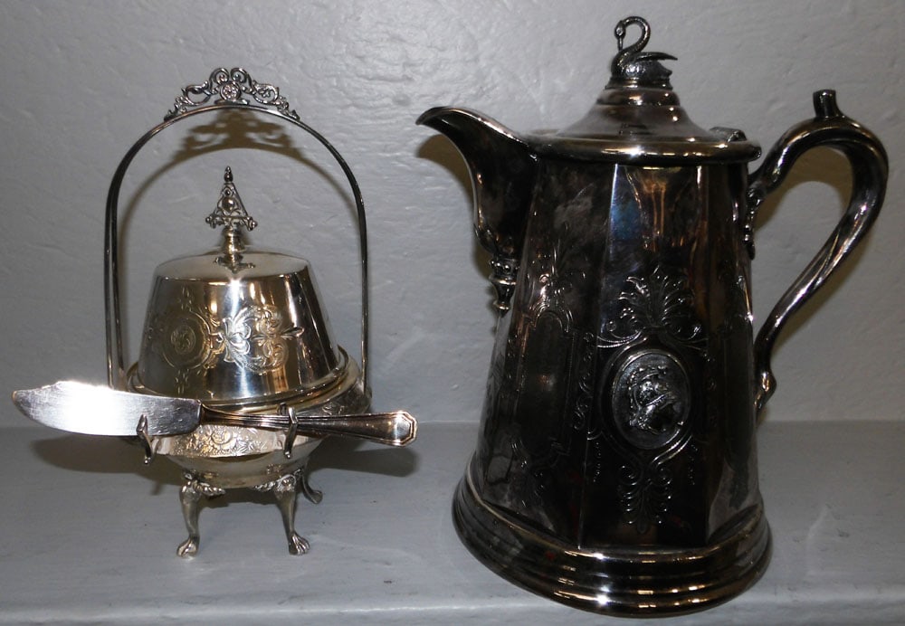 Silver Plated Victorian Hot Water Pitcher & Butter Dish (1 of 6)