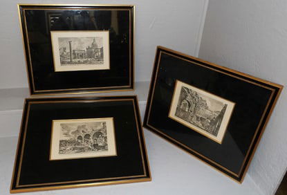 Three Framed Black & White Italian Engravings