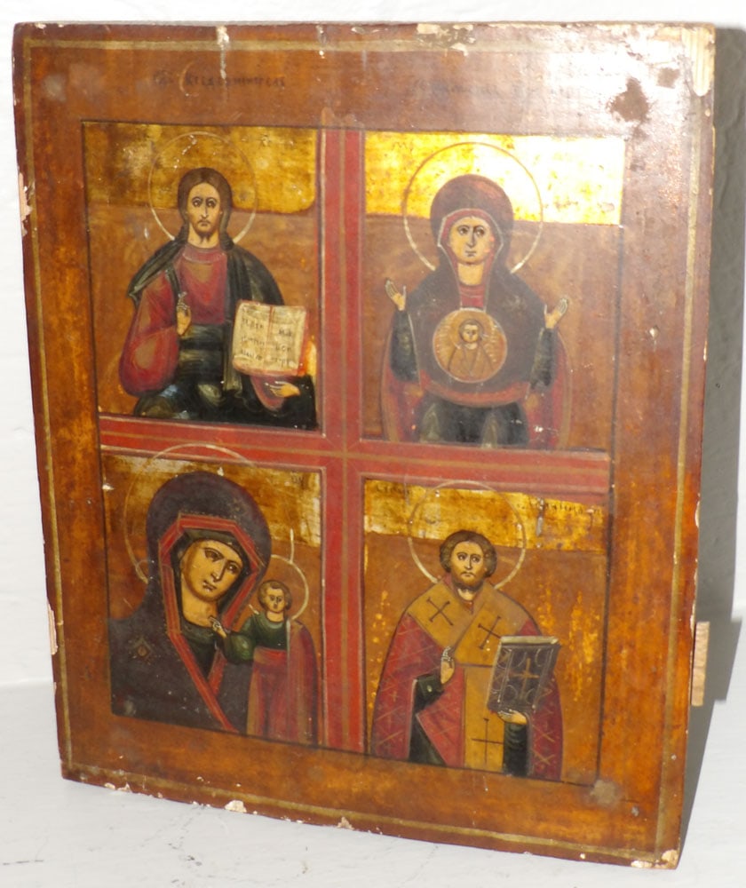 19th Century Painted on Wood Icon: 19th Century Painted on Wood Icon . 14" x 11 3/4" ALL DESCRIPTIONS AND ANY CONDITION STATEMENT GIVEN BY LANGSTON AUCTION GALLERY ARE STRICTLY OPINIONS AND LANGSTON'S SHALL HAVE NO RESPONSIBILITY FOR E