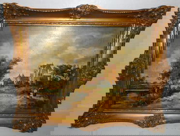 Framed Oil on Board European Landscape