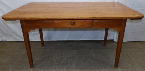 Antique Pine Farm Table with One Drawer