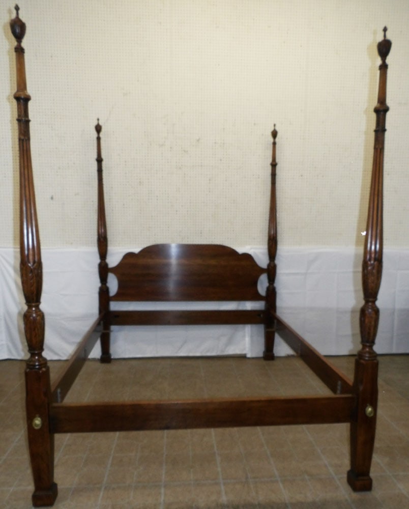 Carved Cherry Four Post Queen Size Bed with Rails by Oxford Furniture (1 of 6)