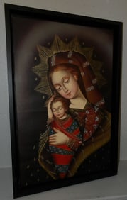Framed Oil on Canvas of Madonna & Child