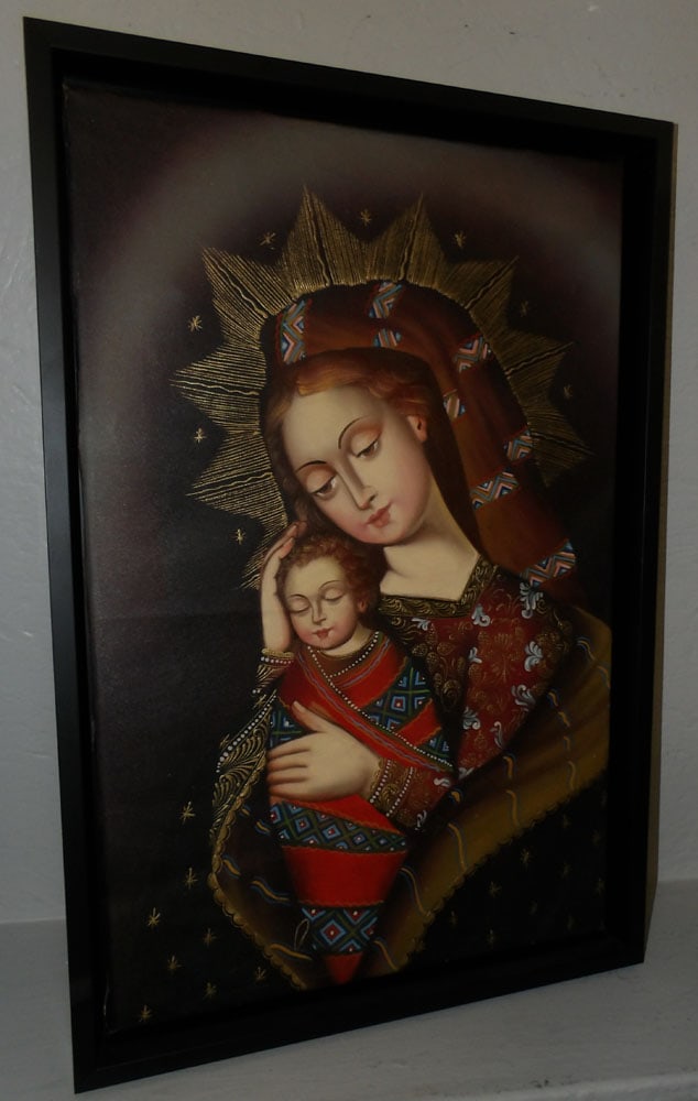 Framed Oil on Canvas of Madonna & Child: Framed Oil on Canvas of Madonna & Child . 25" x 16 3/4" ALL DESCRIPTIONS AND ANY CONDITION STATEMENT GIVEN BY LANGSTON AUCTION GALLERY ARE STRICTLY OPINIONS AND LANGSTON'S SHALL HAVE NO RESPONSIBILITY
