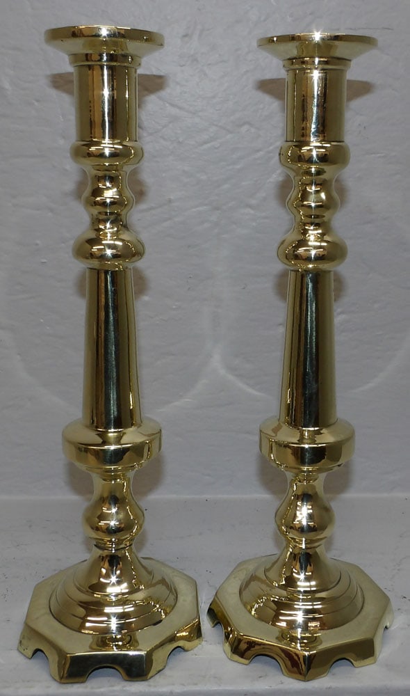 Pair of Polished Brass Candlesticks (1 of 3)