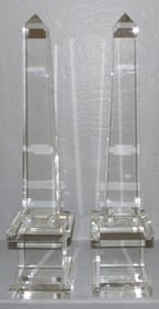 Pair of Crystal Obelisks, One Has Large Chip