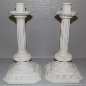Pair of Porcelain Column Candlesticks by Mottahedeh