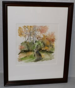 Framed Watercolor "Bunny in a Clearing"