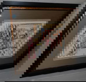 Framed Mid Century Colored Drawing