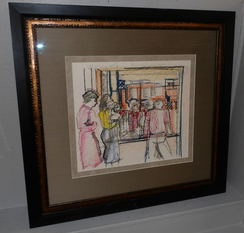 Framed Mid Century Colored Drawing: Framed Mid Century Colored Drawing . 36 1/4" x 38 1/2" ALL DESCRIPTIONS AND ANY CONDITION STATEMENT GIVEN BY LANGSTON AUCTION GALLERY ARE STRICTLY OPINIONS AND LANGSTON'S SHALL HAVE NO RESPONSIBILITY 