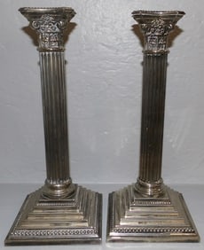 Pair of Silver Plated Corinthian Column Candlesticks