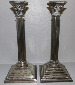 Pair of Silver Plated Corinthian Column Candlesticks