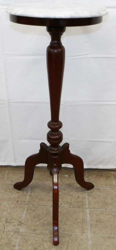 Mahogany Fern Stand with Marble Top: Mahogany Fern Stand with Marble Top. 36" H 14 1/4" Dia. ALL DESCRIPTIONS AND ANY CONDITION STATEMENT GIVEN BY LANGSTON AUCTION GALLERY ARE STRICTLY OPINIONS AND LANGSTON'S SHALL HAVE NO RESPONSIBILITY
