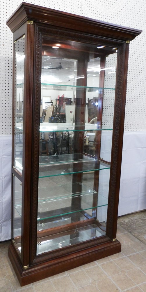 Carved Cherry Lighted Curio Cabinet with Bevel Edge Glass Front (1 of 7)