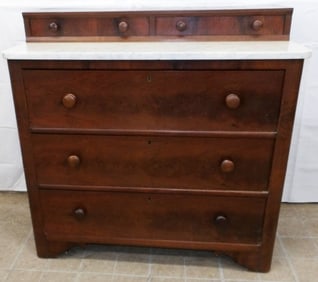 Antique Mahogany Two Over Three Marble Top Chest