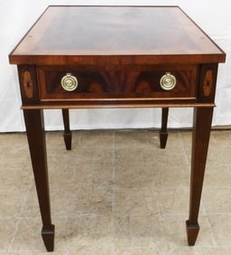 Burled Mahogany Inlaid One Drawer End Table by Hekman