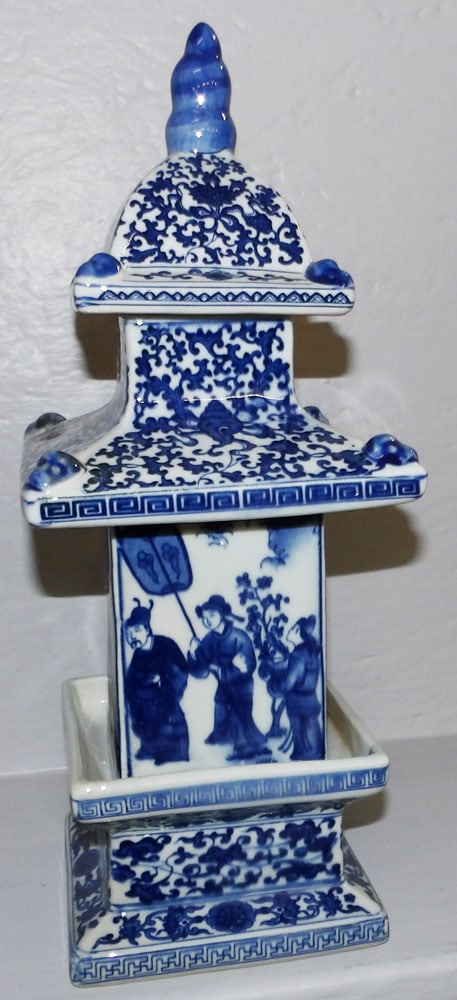 Oriental Painted Porcelain Blue & White Pagoda Form Urn (1 of 5)
