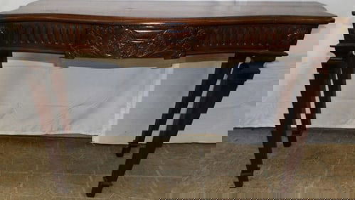 Carved Mahogany Serpentine Front Console