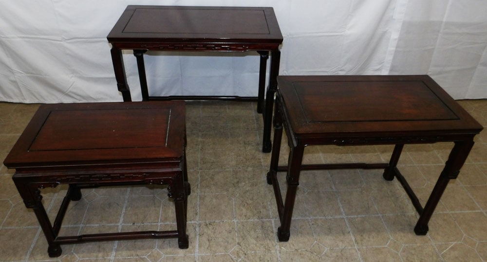 Three Carved Oriental Rosewood Nesting Tables (1 of 8)