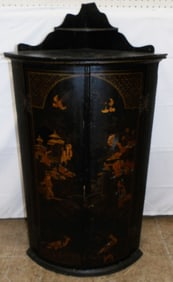 19th Century Chinoiserie Decorated Bow Front Hanging Corner Cabinet