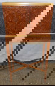 Antique Bird's Eye Maple & Burl Walnut Inlaid Cabinet with Fitted Interior by Century Furniture,