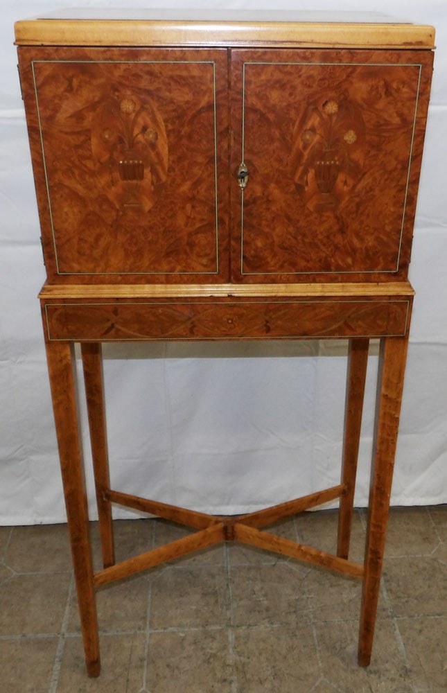 Antique Bird's Eye Maple & Burl Walnut Inlaid Cabinet with Fitted Interior by Century Furniture, (1 of 13)